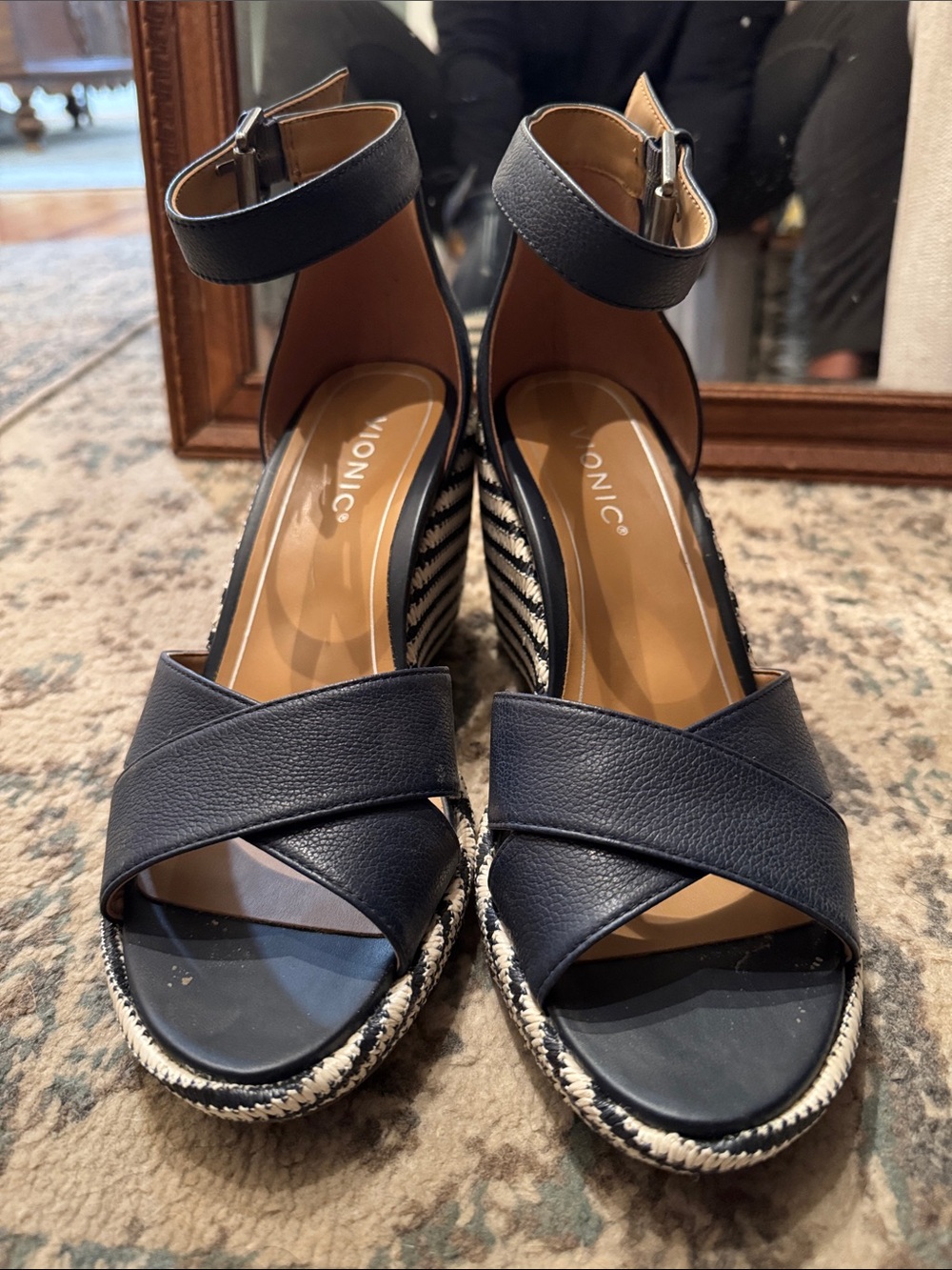 Vionic Navy Crisscross Ankle-Strap Espadrille Wedges